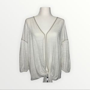Max Studio Embroidered Cream Boho Top Size L